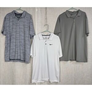 Nike Men's XL Polo Collar Shirts T-Shirts LOT of 3 White Gray Dri-Fit Golf